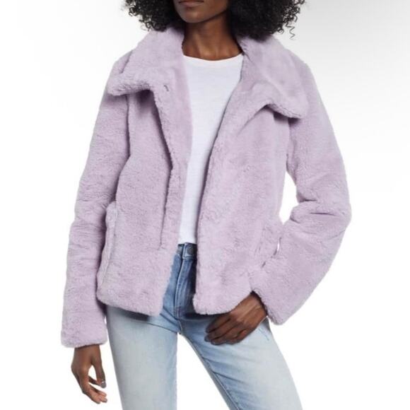 LEITH Sz XS Fur-Fect Fuzzy Faux Fur Jacket in Lavender Cute Elegant Warm - Picture 1 of 16